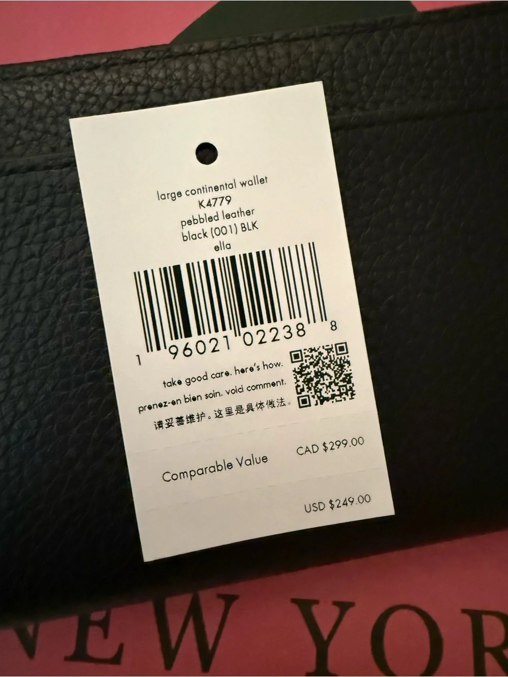 kate spade black leather logo zip-around wallet